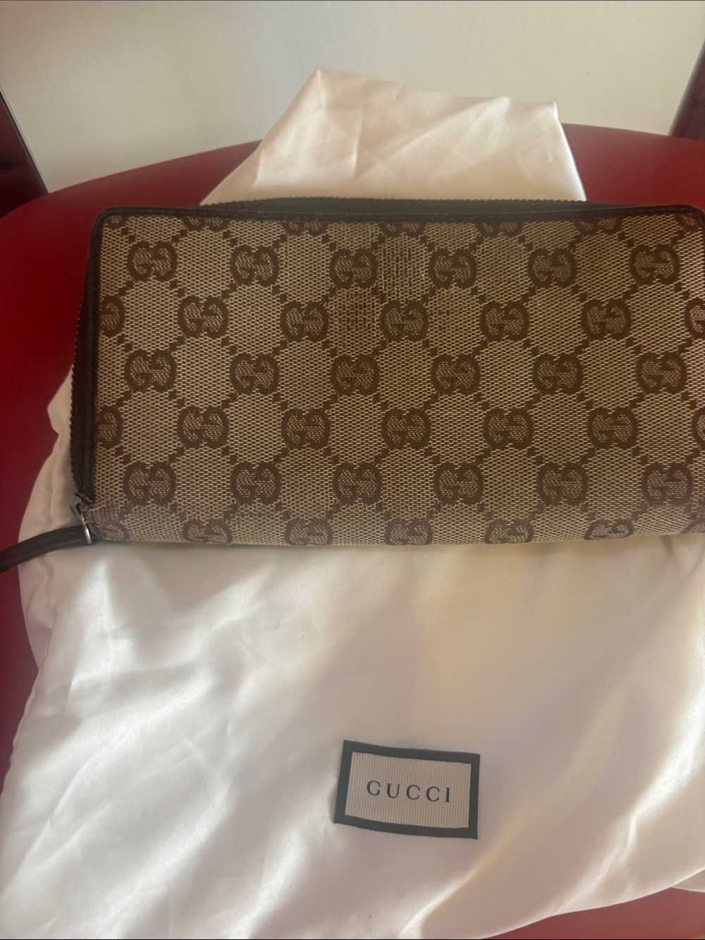 Gucci Brown/Tan GG Supreme Zip Around Wallet